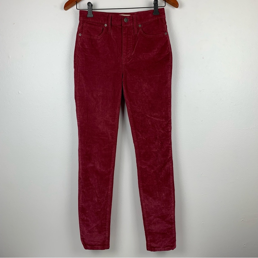 Madewell Pants Women Size 25‎ 10" High Rise Skinny Super Soft Velour Red